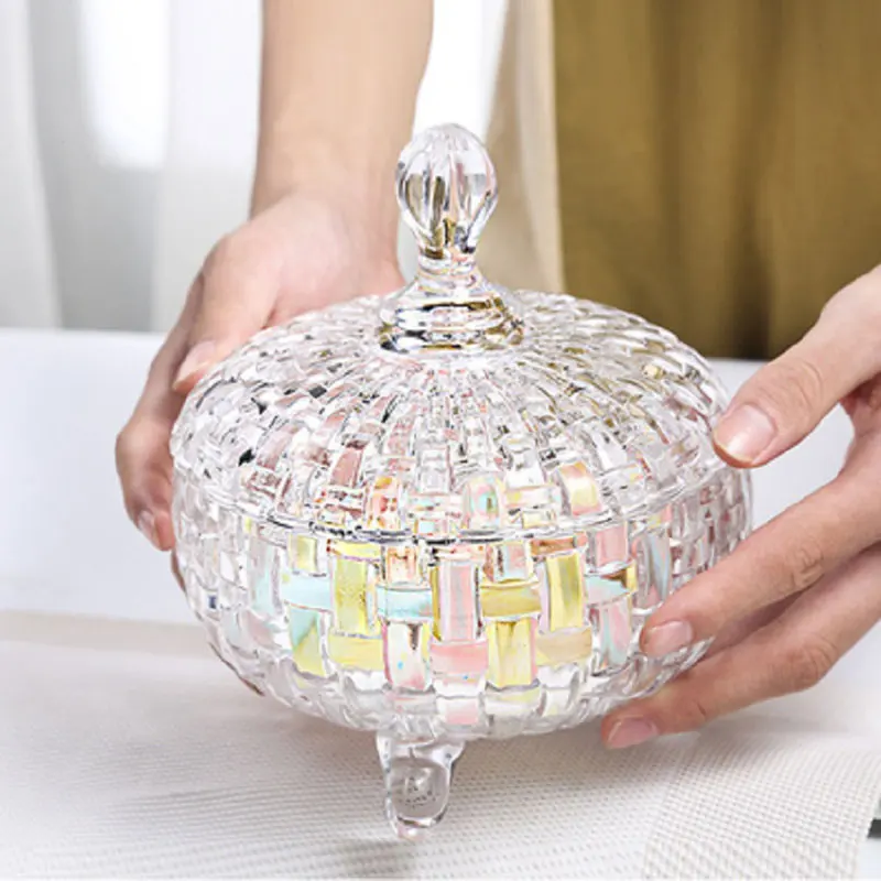 Factory Direct Eco friendly Crystal Glass Sugar Candy Bowl Jar with Lid Jar Glass Food