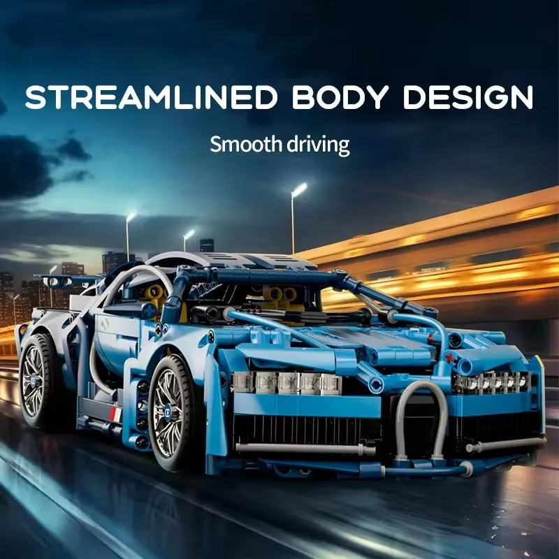 Toylinx 89119 Blue Hypercar Racing Car Technical Building Blocks Assemble Vehicle Toys Lights Gift Boys Made Durable Plastic