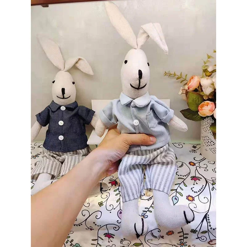 Linen rabbit cotton fabric dolls bunny with jean&cotton cloth doll baby gift
