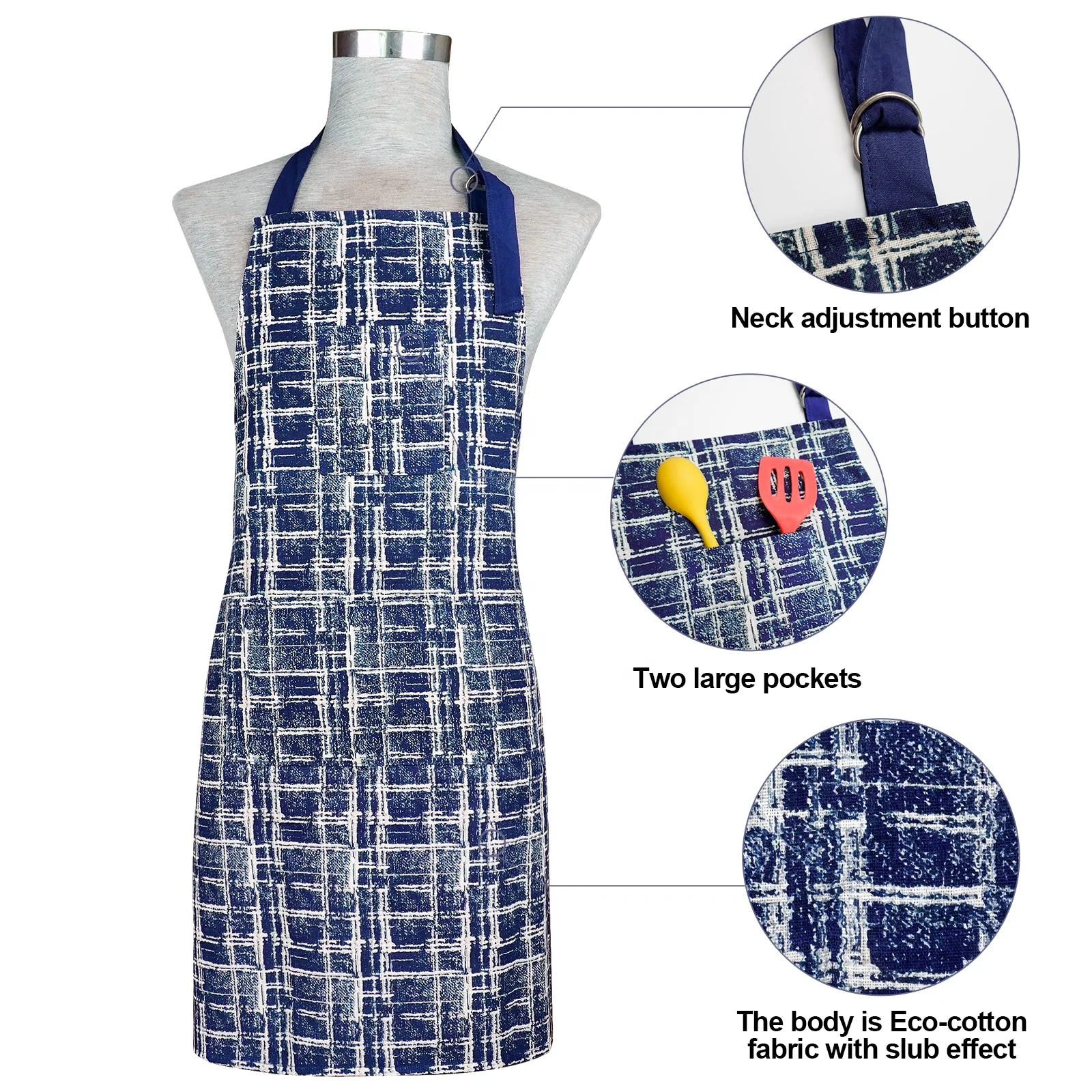 5 piece set Geometric  pattern  waterproof cotton apron cotton Anti scalding oven gloves silicone Checkered  pot holder set