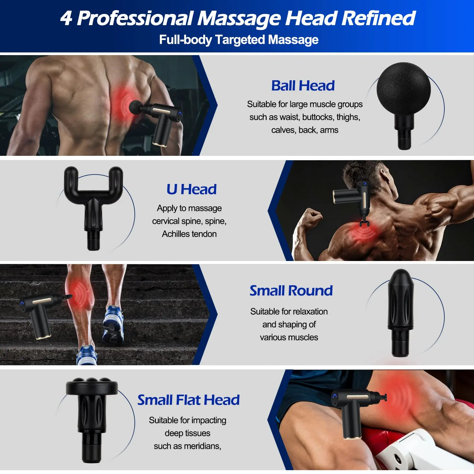 New Handheld 4 Head Deep Tissue Fascial Gun Body Massage Timing Control strongp power muscle deep massaging Massager