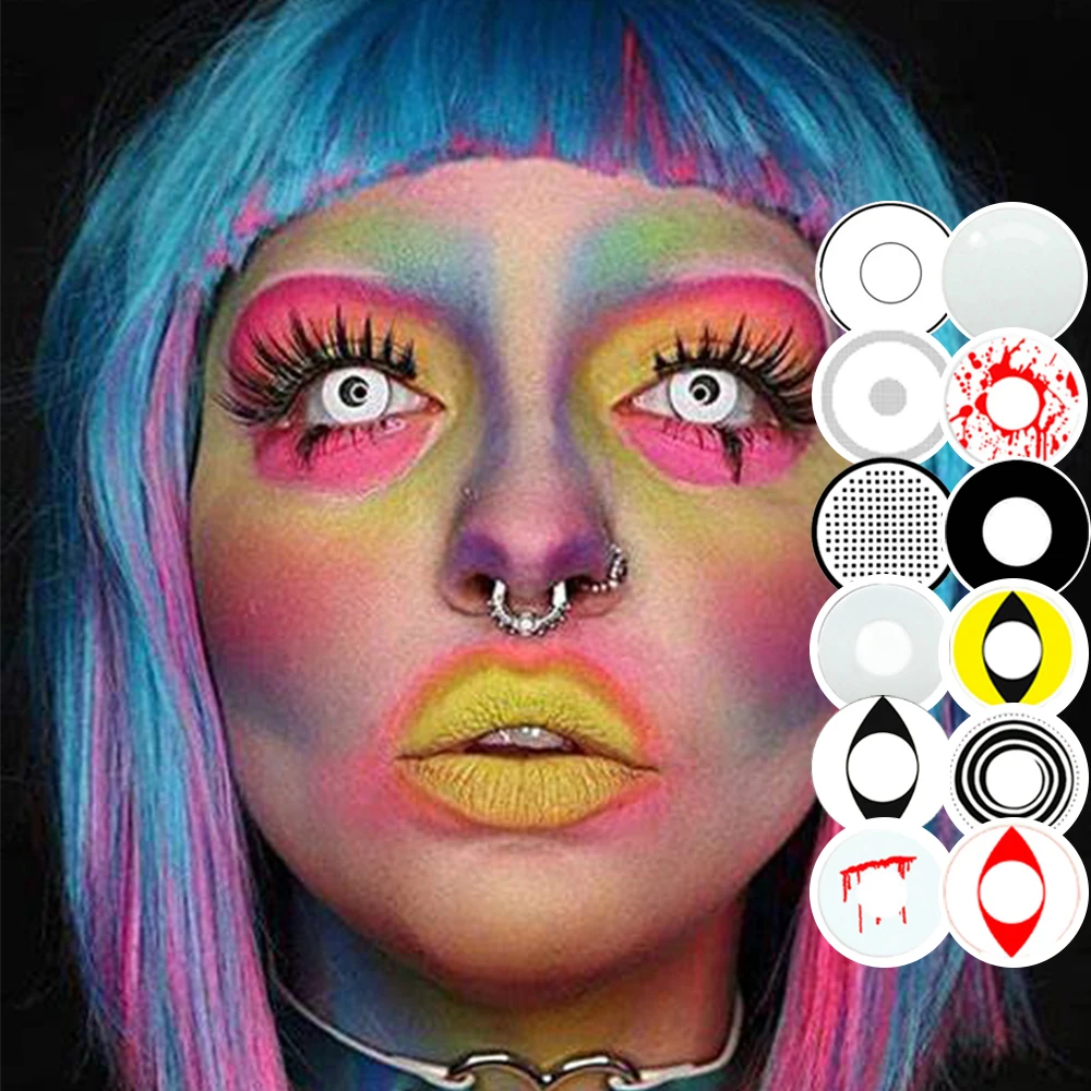 Оптовая продажа, хорошее качество, модные цветные контактные линзы в форме сердца для вечеринки Hallowen helloween, белые контактные линзы