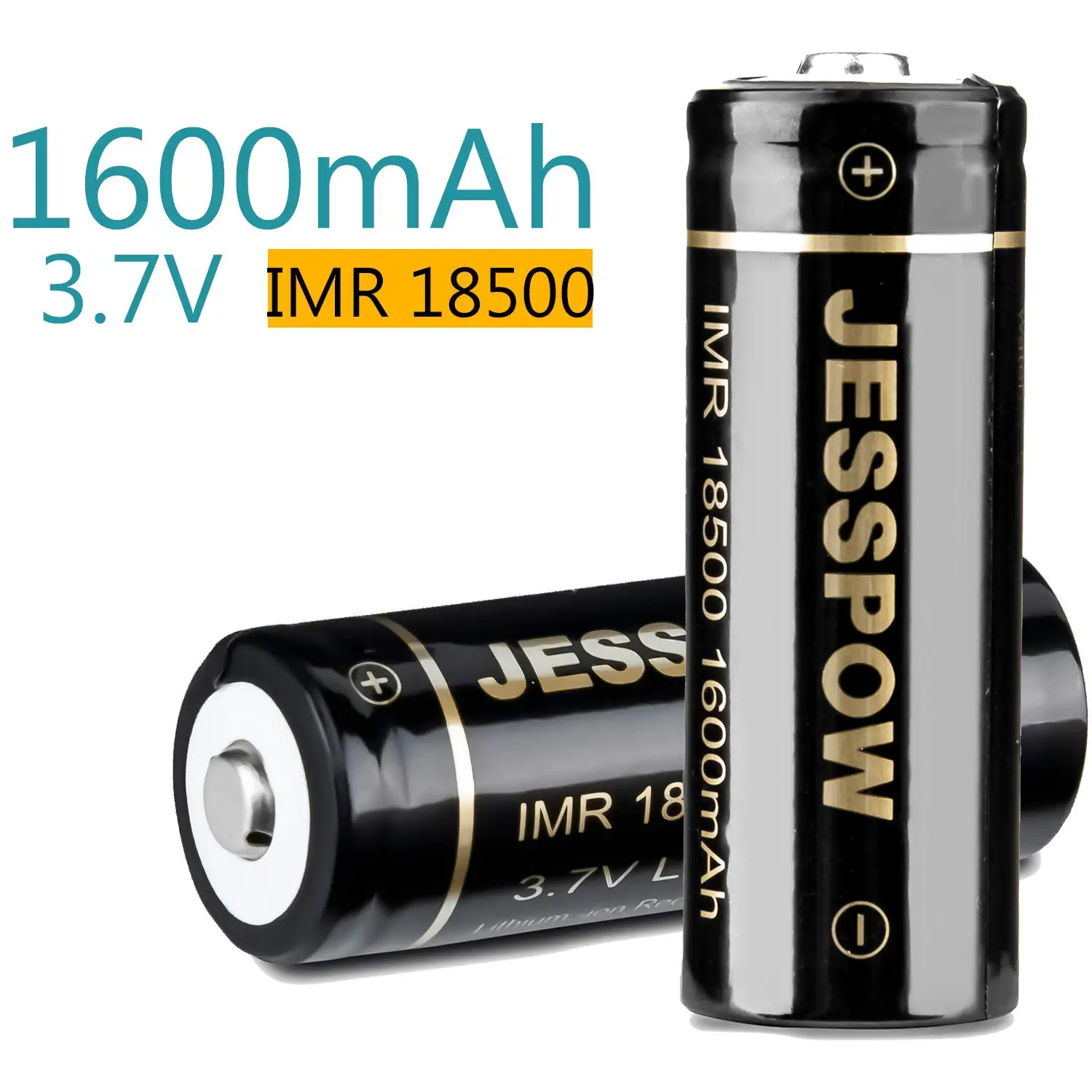 18500 Battery,  IMR 18500 Rechargeable Li-ion Battery 1600mAh 3.7V for Flashlight, Solar Garden Light and More