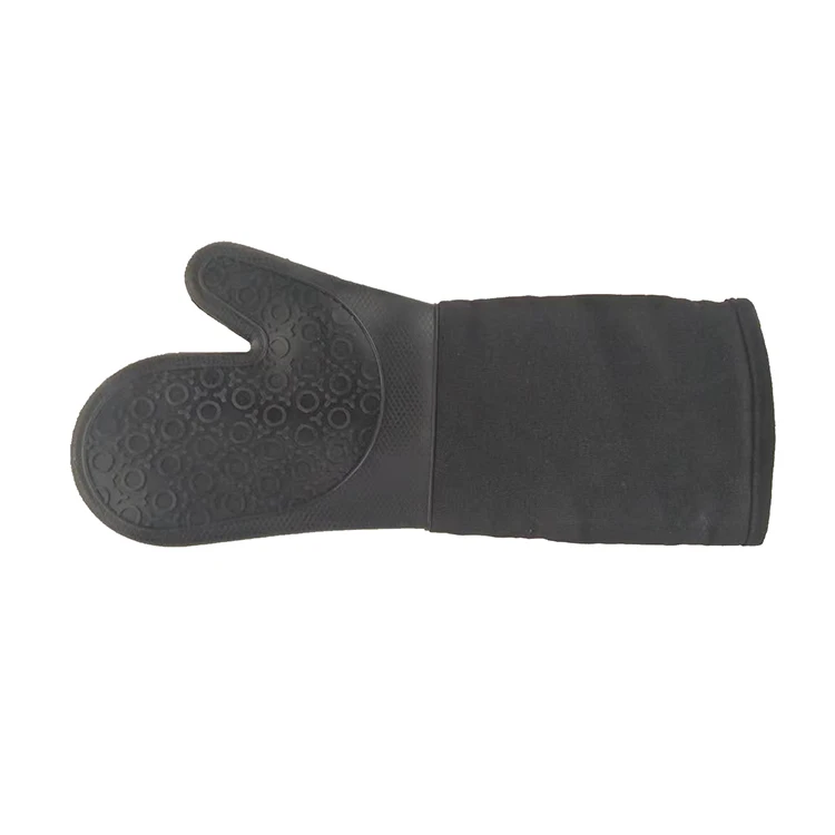 high quality fashionable Black cotton oven mitt Heat Resistant long silicone oven mitts