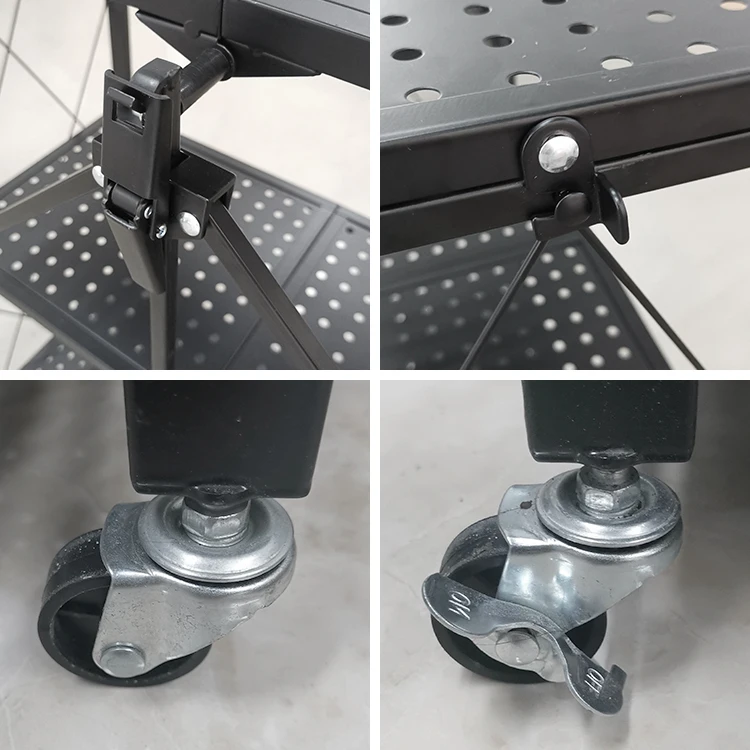 Iyanen Free Installation 5 Layer Foldable Kitchen Shelf With Wheel Mobile Floor Storage Metal Rack