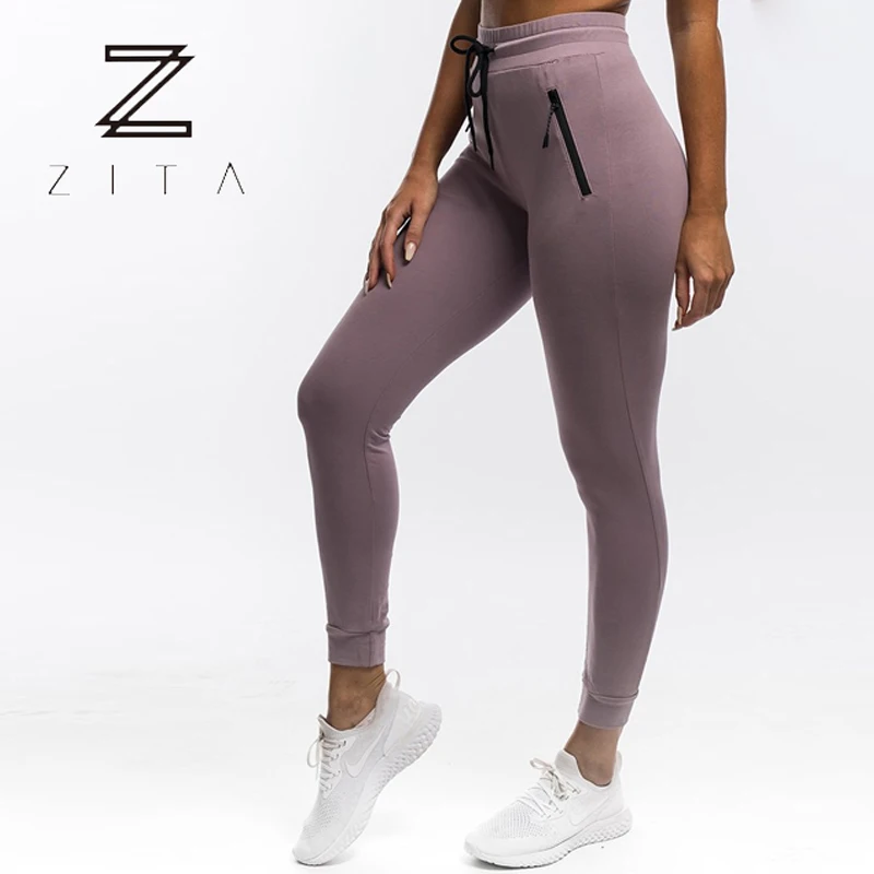 Custom Activewear Running Sports Sweatpants Soft Cotton Fitness Gym Jogger Pants With Side Zipper Pockets For Women