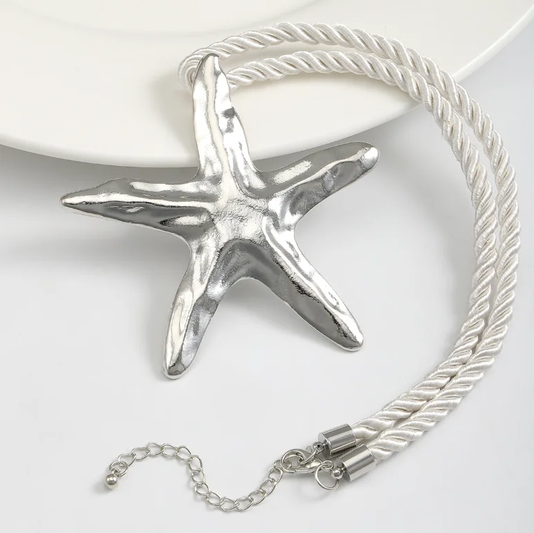 2024 Latest ZA metal Starfish pendant necklace for women personality exaggerated vacation beach jewelry accessories