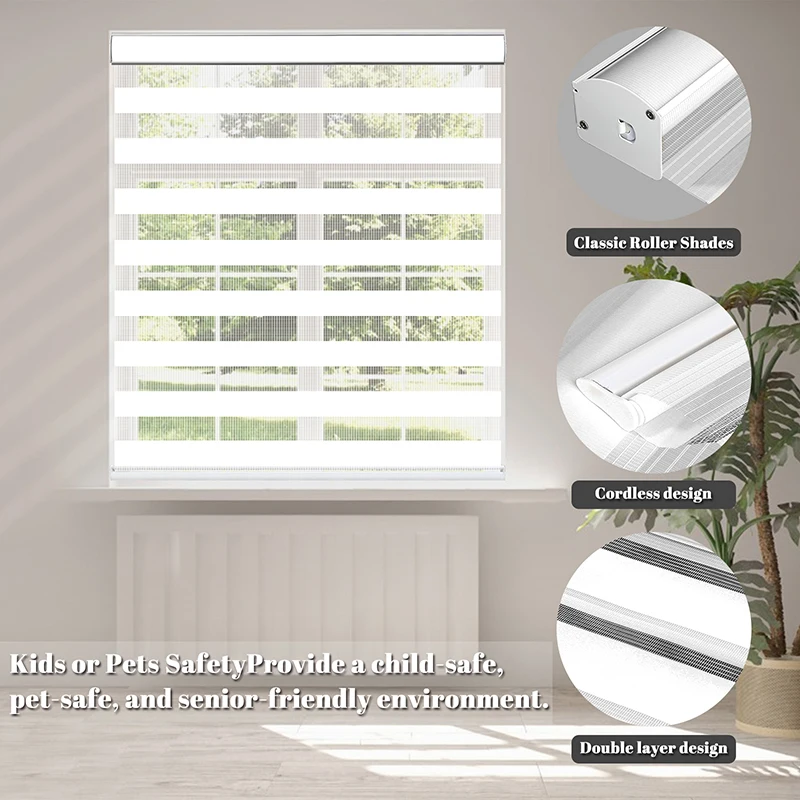 Motorized zebra roller shade electric remote control smart living room curtains day and night zebra blinds for windows