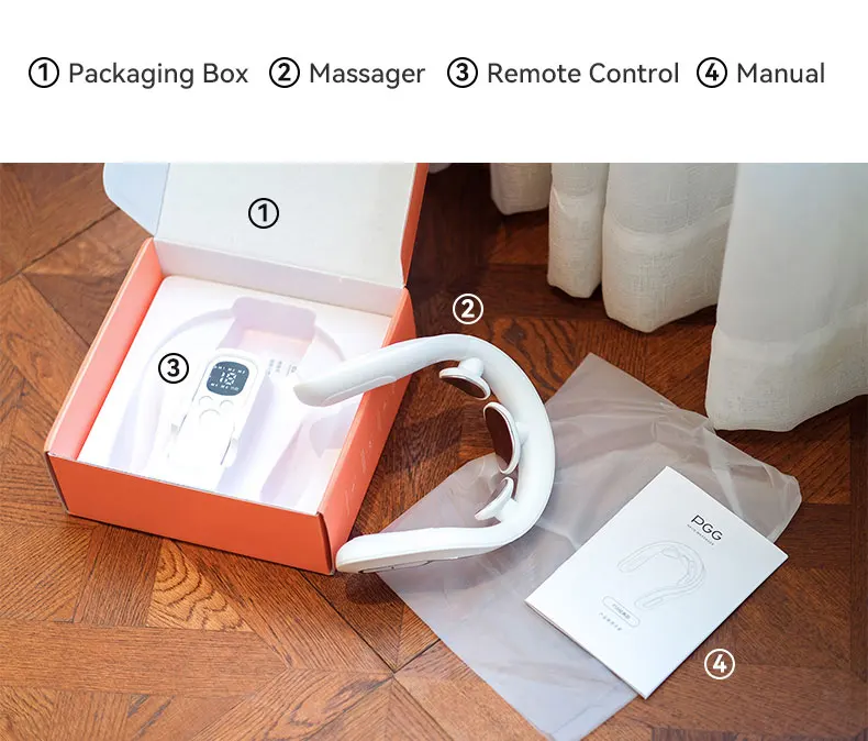 PGG Smart Neck Massager for Gifts 42 Degrees Hot Compress Ems Vibration Pulse 3 Pads Electric Heated Smart Neck Massage Device