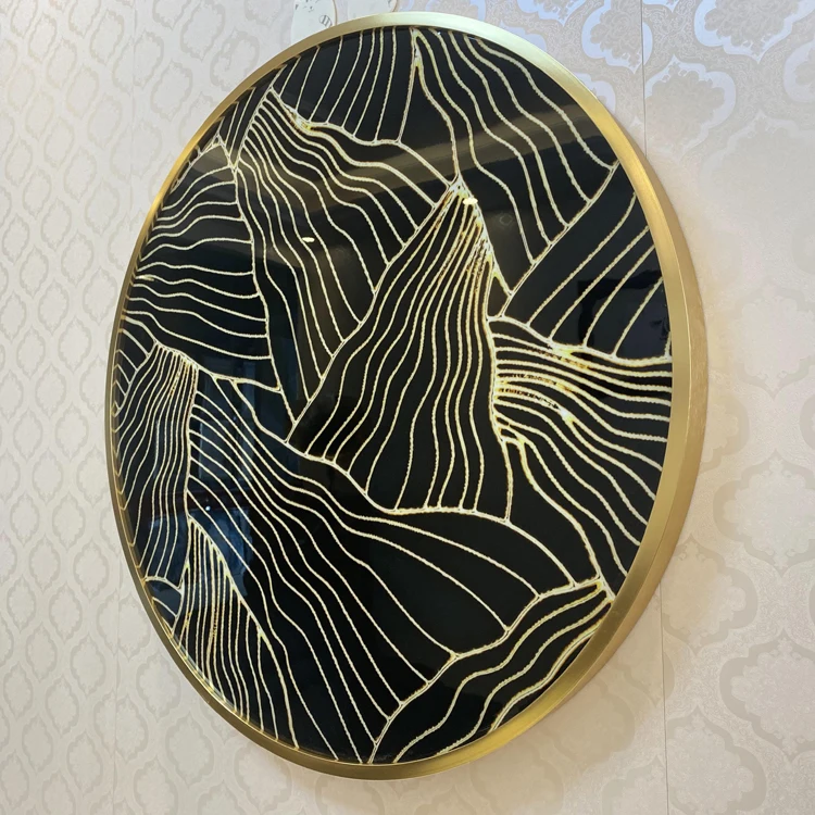 Luxury Style Ins Round Metal Frame Decorative Paintings Texture Pattern Wall Painting Golden Mural American Living Room Painting