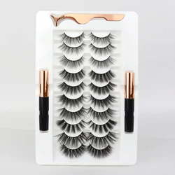 Private Label 3D 10 Pairs False Eyelashes Kit Silk Eyelash Glue Tweezers Set