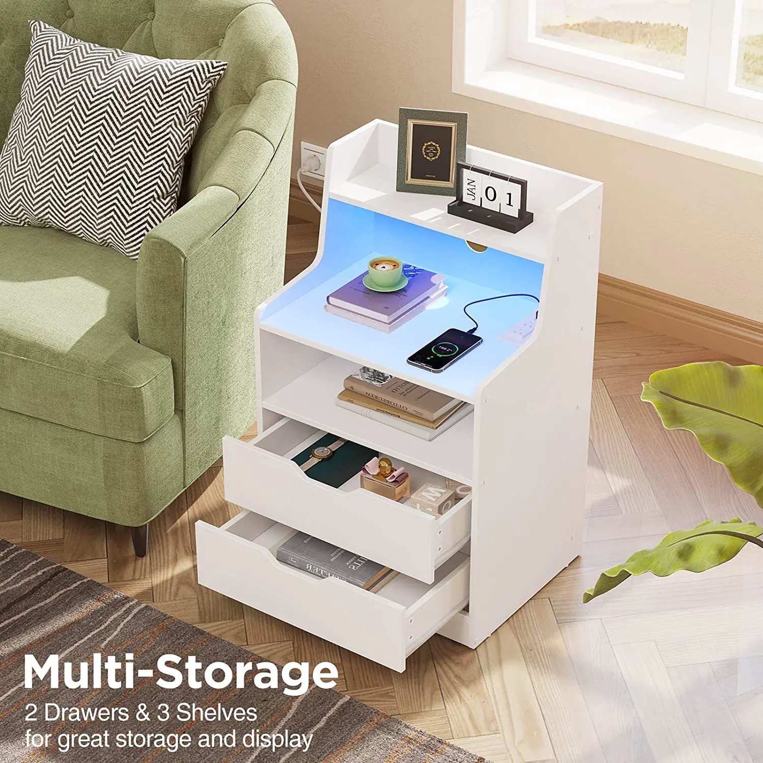 Keen price professional cabinet modern smart end table night stand bedside table with wireless usb charging for bedroom