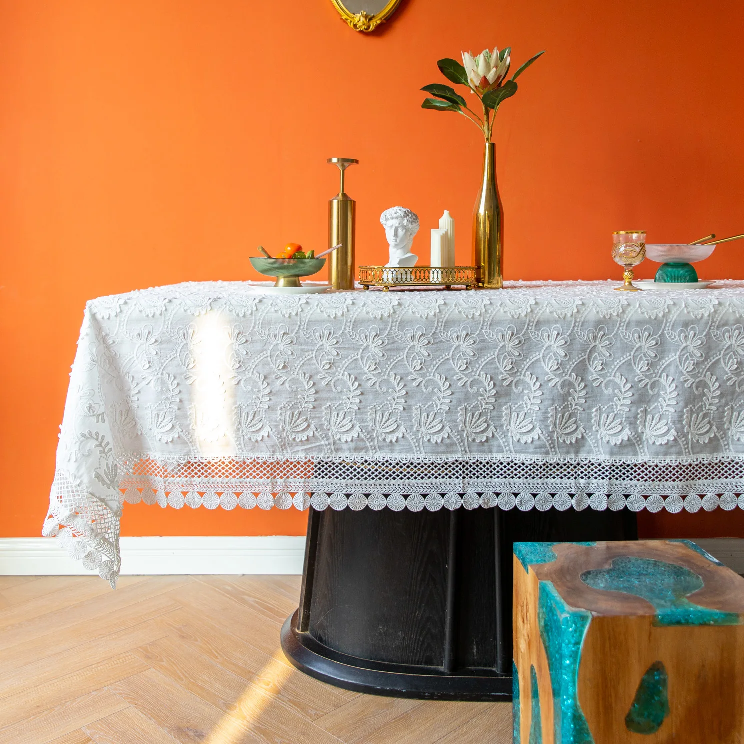 cotton  embroider hemstitch tablecloths for table  TA063