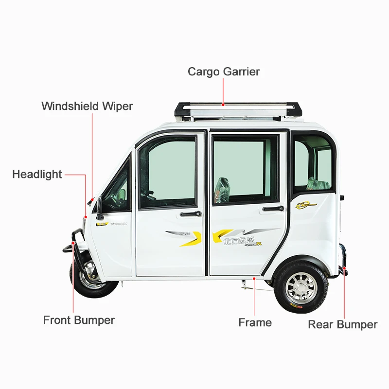 closed Mini 3 wheel electric tricycle tuk tuk for passenger Closed cabin electric tricycles best for mini taxi with 5 doors