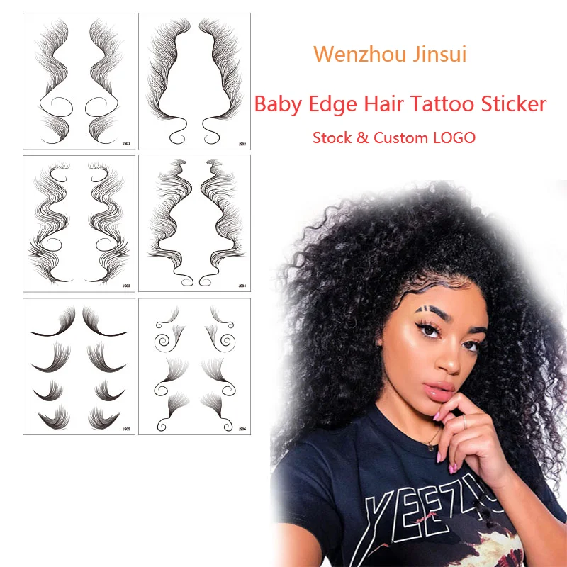Jinsui 8 designs cosmetic tattoos baby hair edges tattoo sticker with bangs