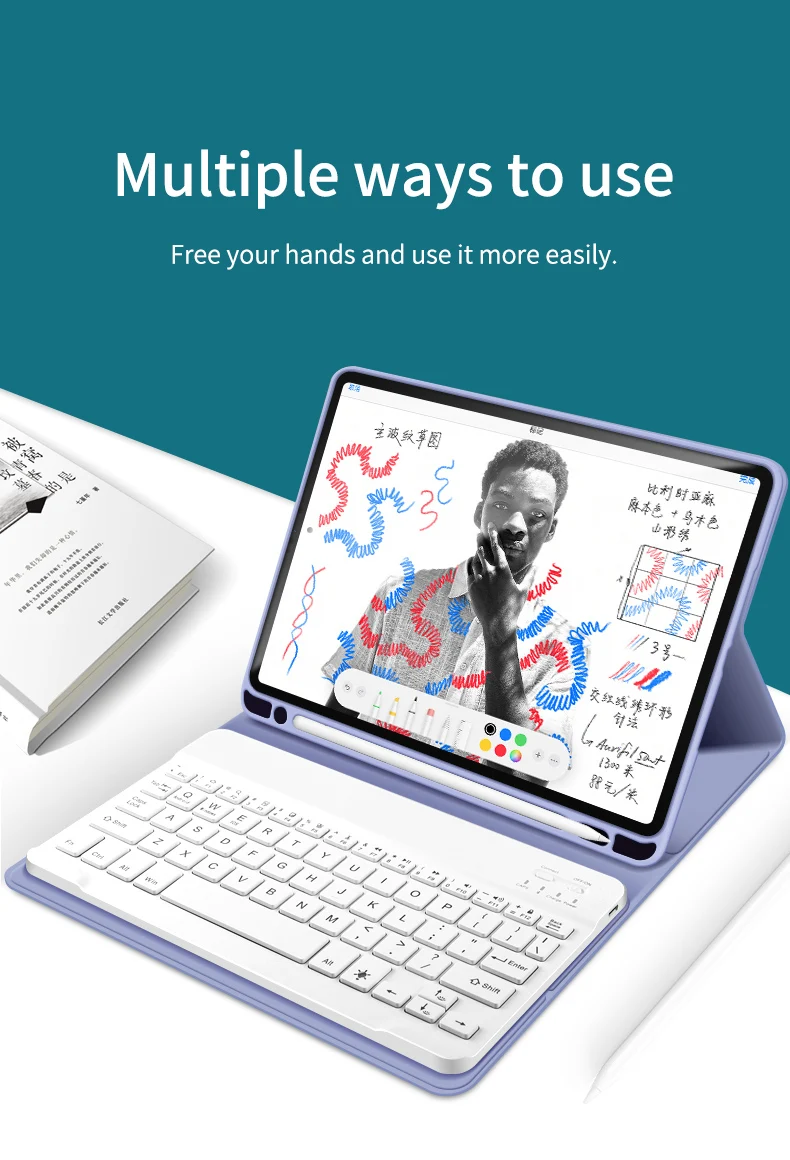 Smart Tablet Cases with BT Mini Keyboard Pen Slot Flip Leather Covers For Tablets For iPad 9.7 Air 2017/2018 Foldable Holder