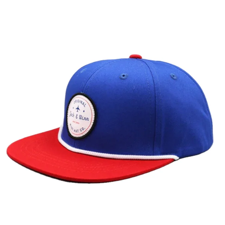 100% Cotton 6 Panel Flat Bill Custom Logo Rope Snapback Baby Infant Kids Snapback Hats With Patch Applique
