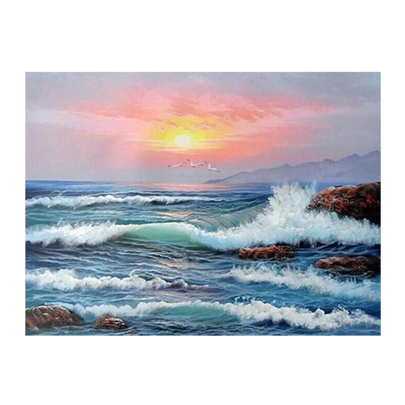 DIY Paint by Number Kit On Canvas for Beginners, New Painters,Canvas Oil Painting Kit for Adults Seascape