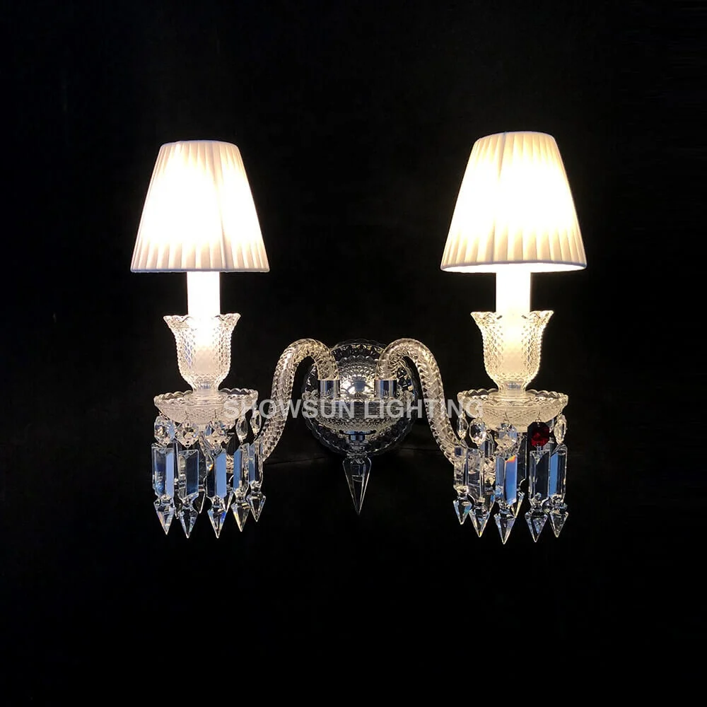 Modern Indoor Bedroom Fabric Crystal Sconce Wall Light Lamp