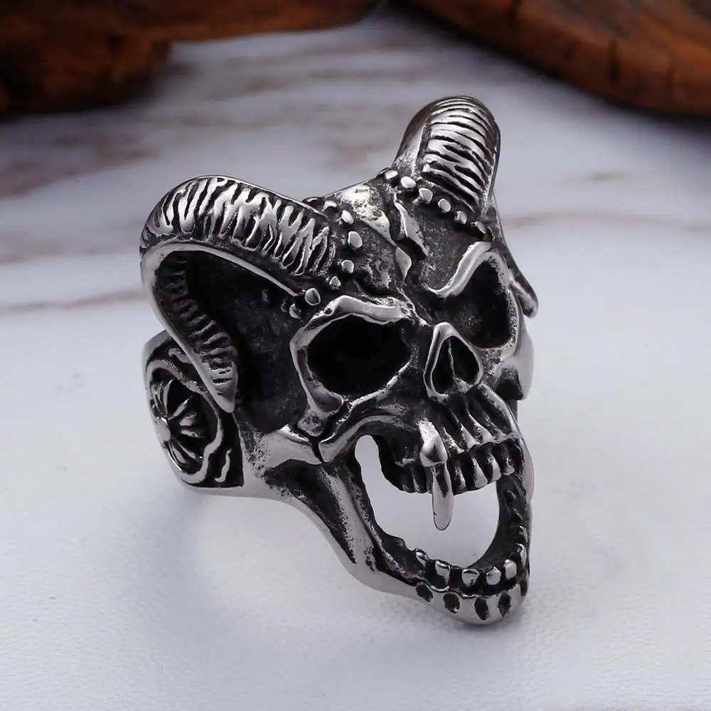 KALEN Wholesale 316L Stainless Steel Punk Demon Skull Rings