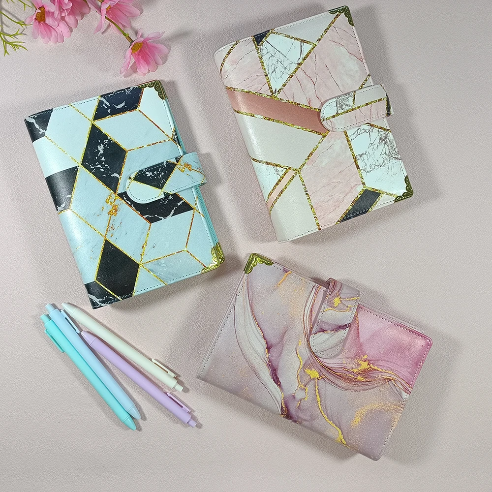 wholesale a6 leather marble card budget binder with guard corner use with zipper envelopes planner system binder for budgeting