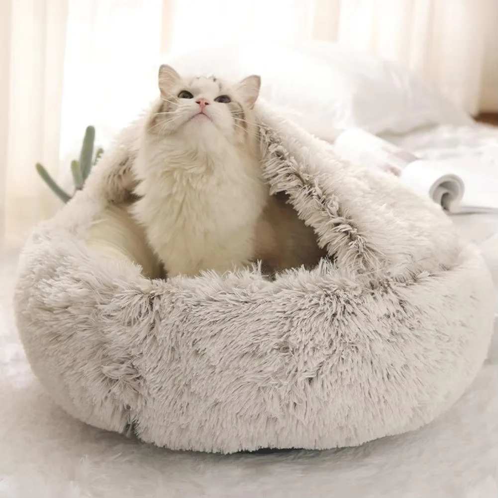 Custom Personalized Large and Small Luxury Cat Bed Winter Warm Faux Fur Cave Sofa Washable and Comfortable for Pet Dog Owners