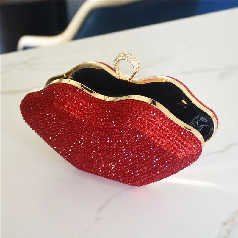 Sexy Lip Shape Ladies Clutch Crystal Evening Bag Bridal Purse Handbags Clutches And Evening Bags Ladies With Sunglasses Set 2021