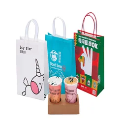 Custom Logo Print Wholesale Bolsa Papel Recyclable Kraft Paper Coffee Hot Drink Take Away Food Bag with Handle