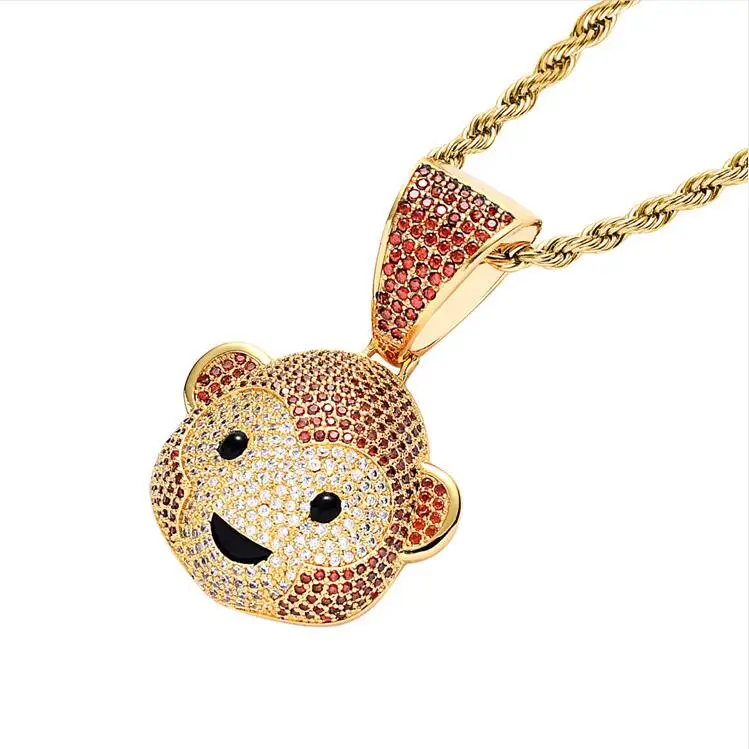 New Cute Cartoon Monkey Necklace Pendant Real Gold Plated Copper Inlaid Zircon Hip Hop Necklace Jewelry