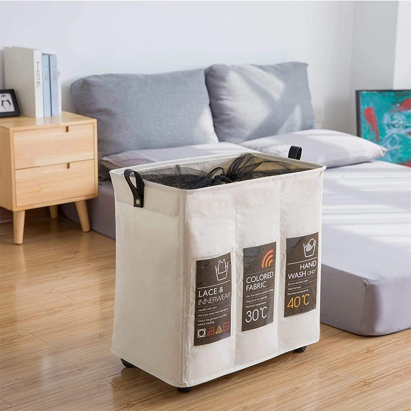 Cheap Square Collapsible Woven Double Laundry Hamper Laundry Basket Compartments On Wheels