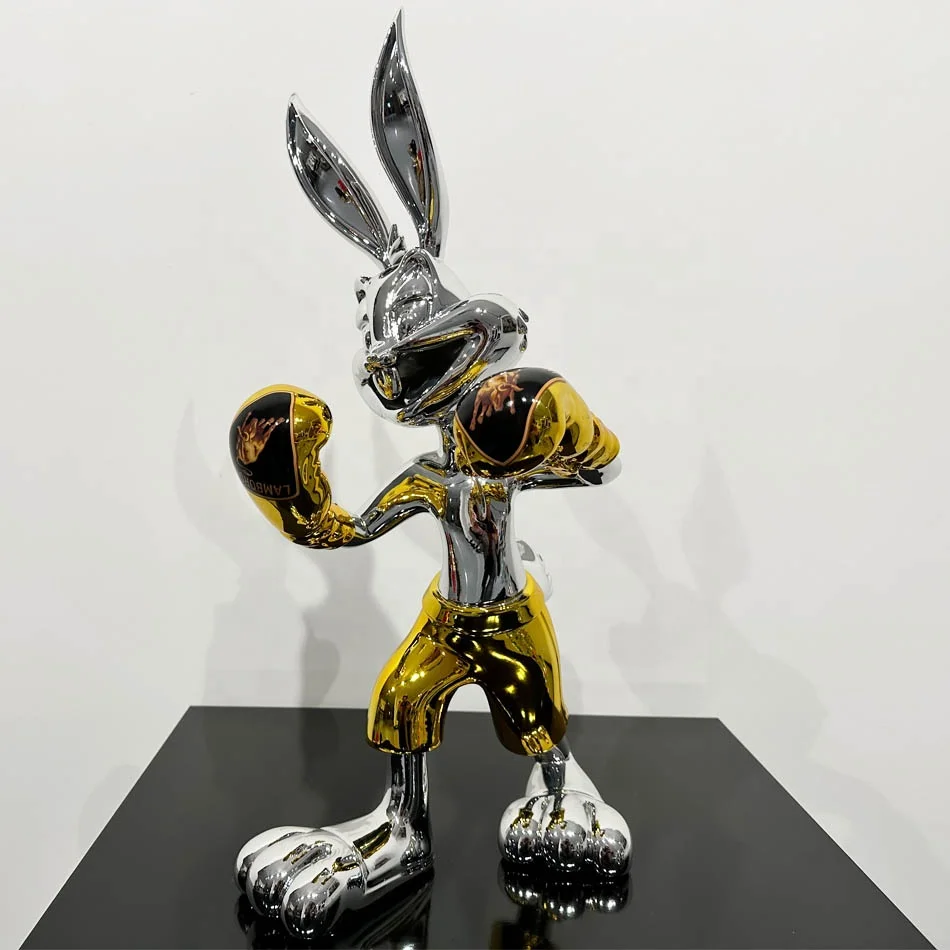Wholesale high quality Resin Bunny Boxer Statue Electroplated Resin Animal Ornaments home decoration resin art decoration