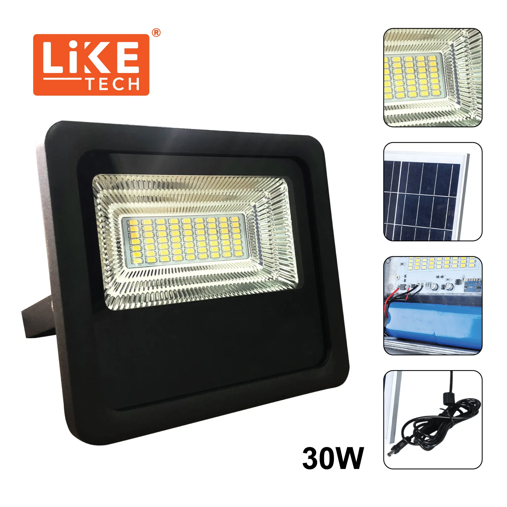 Liketech 30w 60w 90w 100w 200w 300w 400w 500w 2000w IP67 waterproof street garden solar flood light 1000w outdoor
