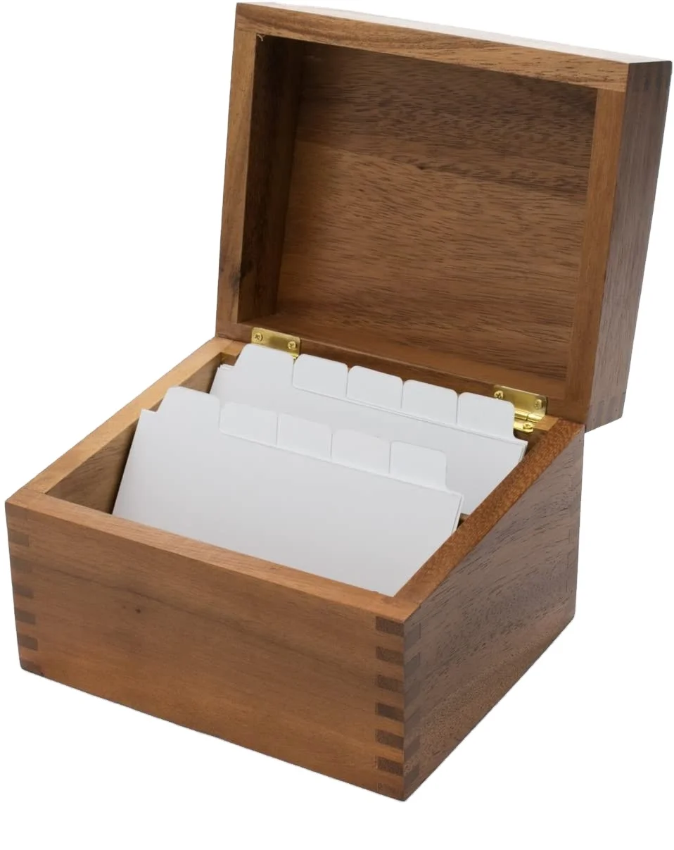 Hot Sales Kitchen Wooden Storage Case Solid Wood Recipe Box with Cards and Dividers