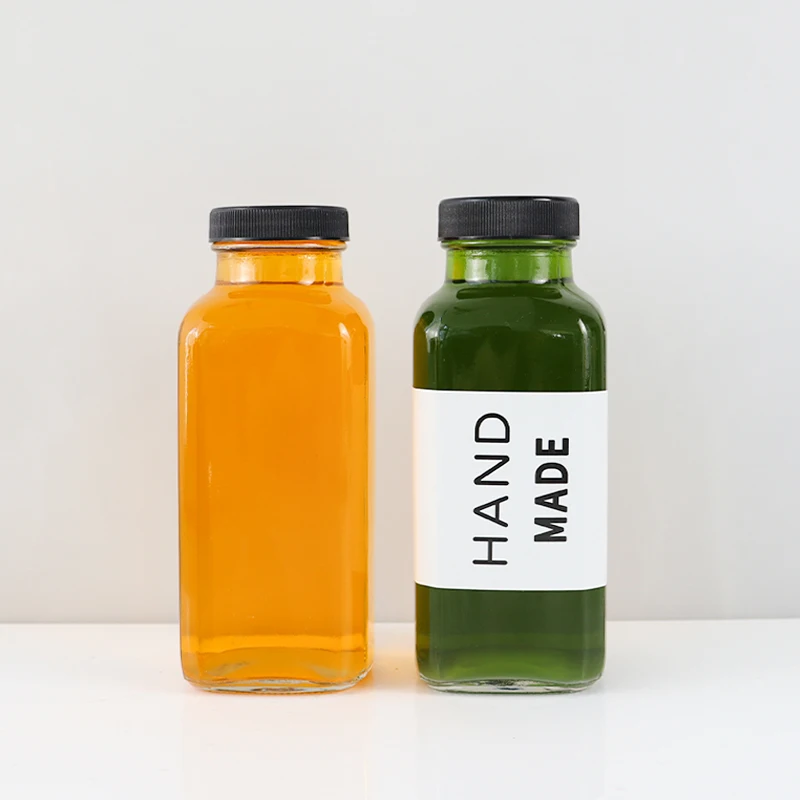 Wholesale Empty Square 500ml Milk juice tea drink Glass Bottle With Lid Screen Printing Juice Soft Drink Beverage glass bottles
