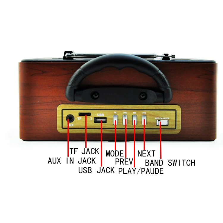 Portable FM Radio Wireless Music Player with USB/TF MP3 Playback Wooden Portable Audio Player Radio