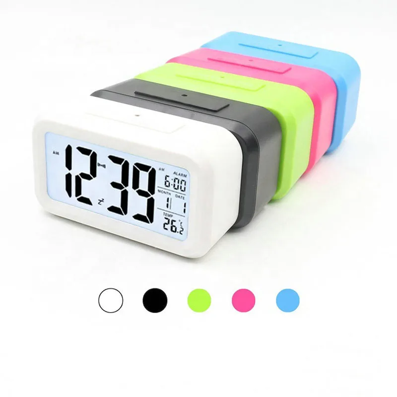 2024 blue white back light color  Table snooze digital Smart  sensor alarm clock
