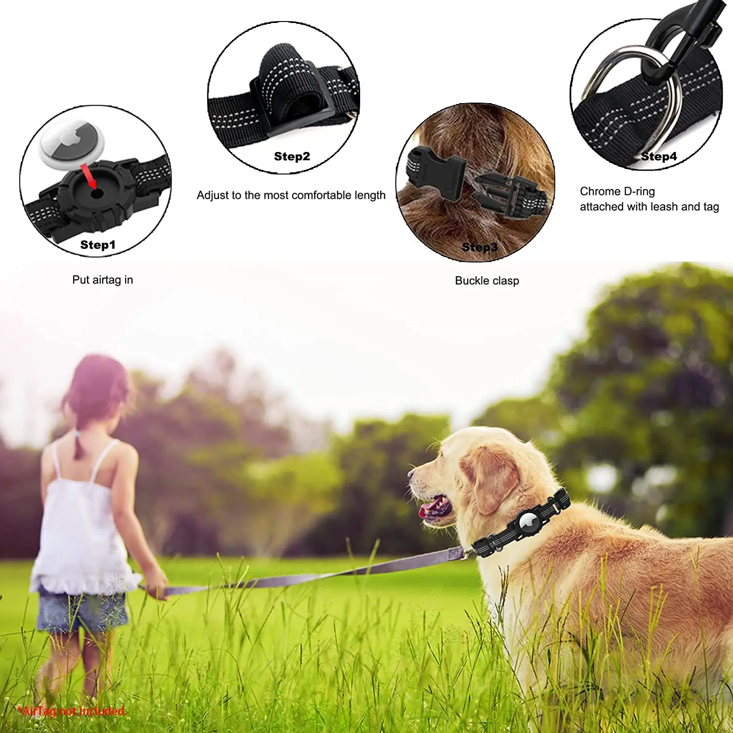 ODM Hot Sale Airtag Reflective Nylon GPS Dog Collar High Quality Customized Logo Collares Para Perros