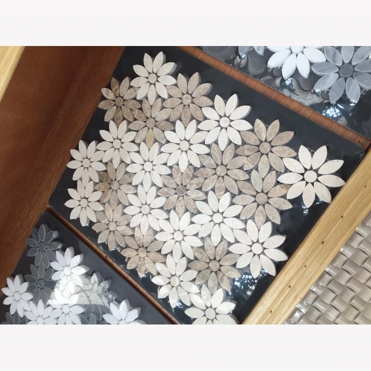 Flower design mosaic floor room waterjet marble mosaic tile interior tile