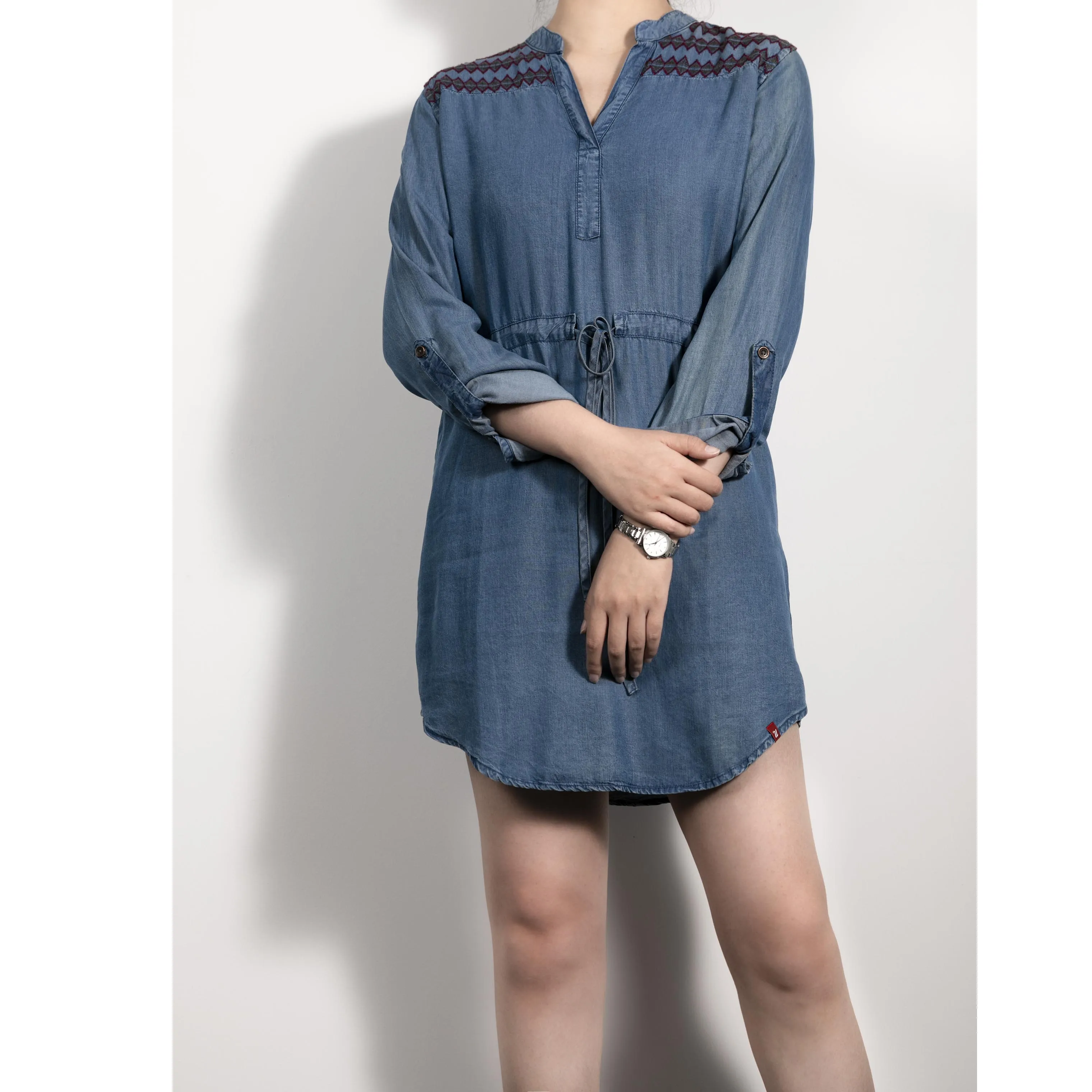 Stylish jeans dresses  cotton long sleeve midi denim dress for women