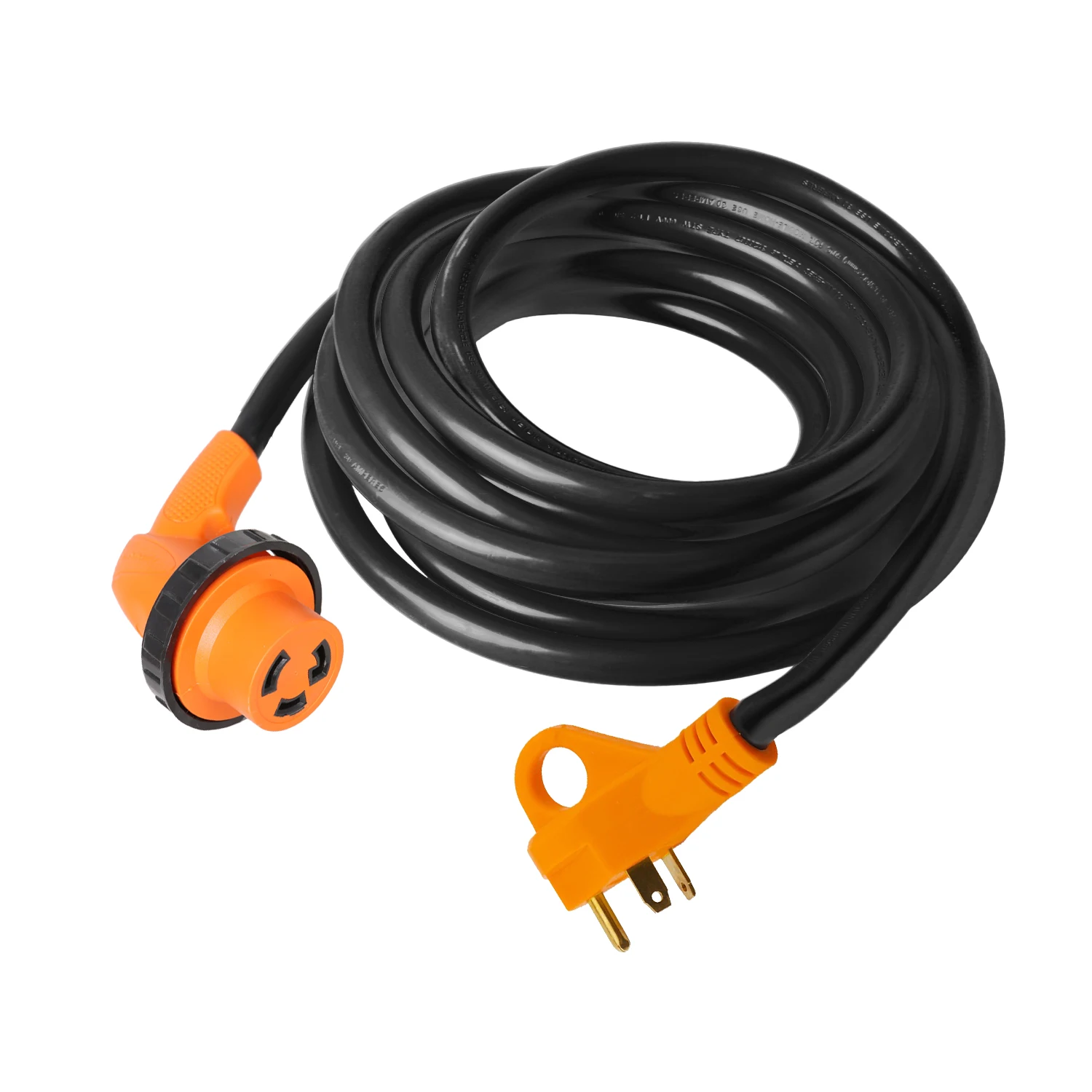 90 Degree 36FT Power/Extension Cord with 30 AMP Male Standard / 30 AMP Female 90 Degree Locking Adapter