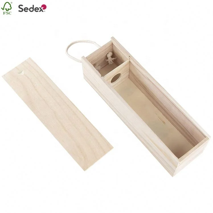 
Hot Sale Good Quality Single Bottle Wine Wooden Box With Angled Lid 