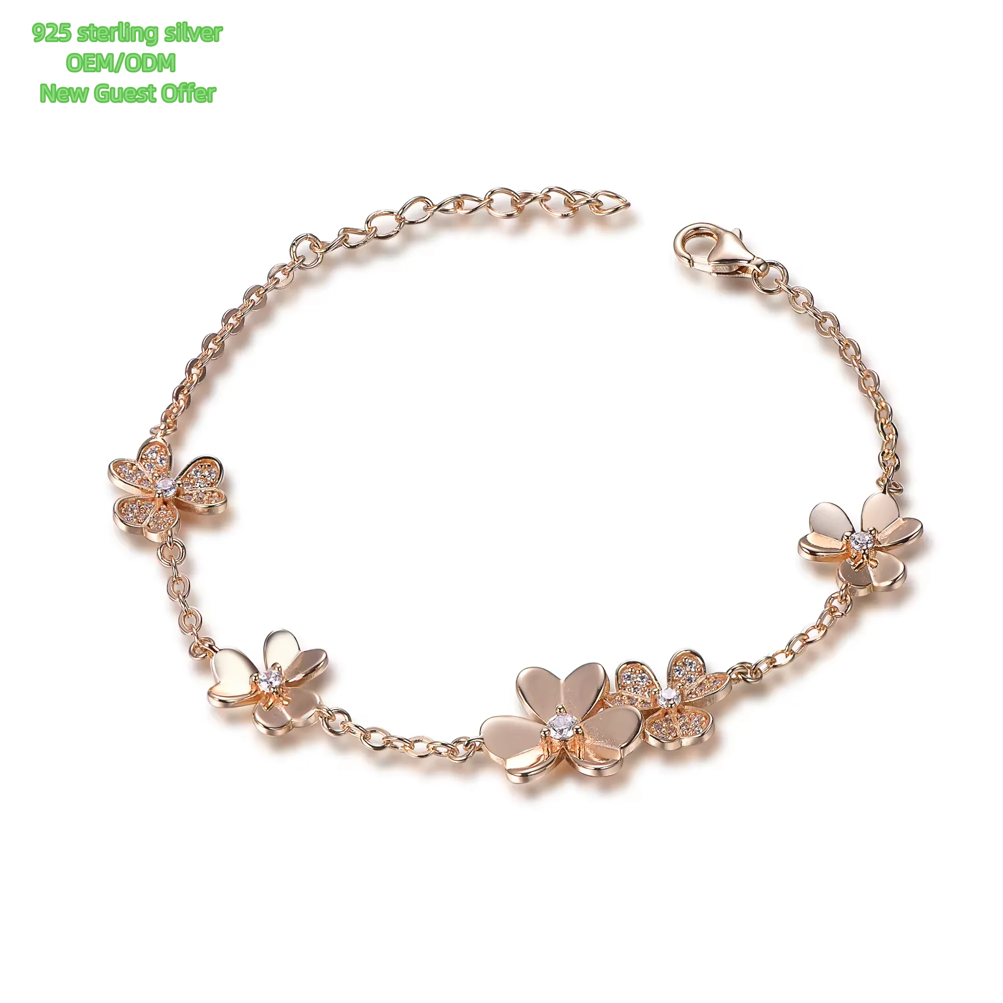 Hpt Fashion rose gold plated clover bracelet et s 925 sterling silver trefles bangle jewelry for women girls