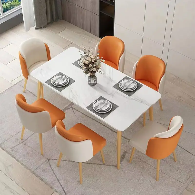 Light luxury marble dining table and chair combination rectangular small apartment home dining table set