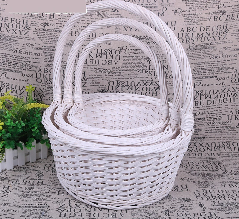 Woven Flower Organizer Basket Storage Flower Arrangement Basket Rattan Weaving Pastoral Style Room Decor ( Oval White )