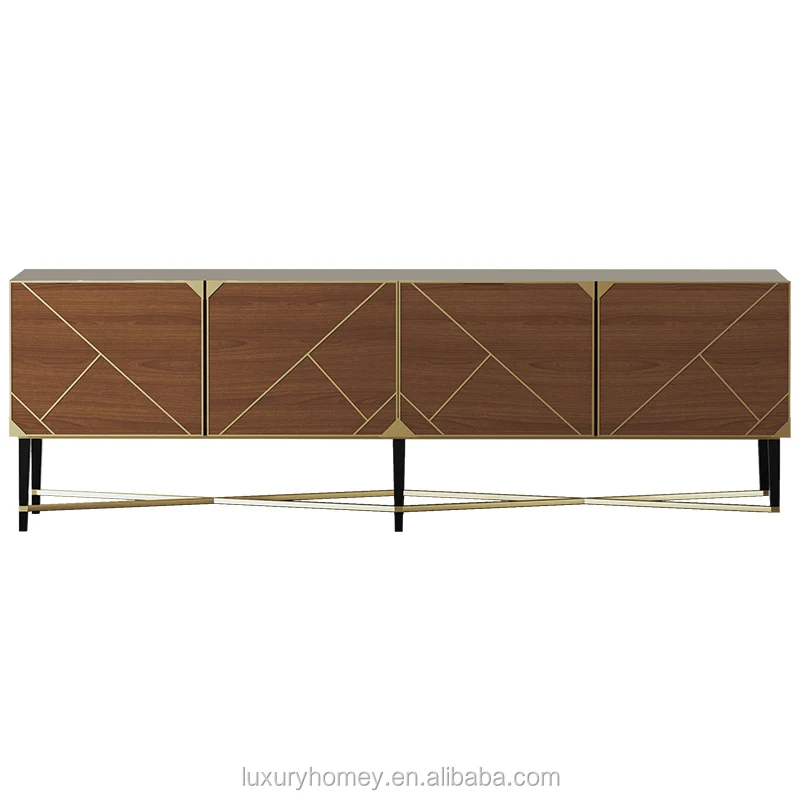 Nordic style  Design Home Walnut Veneer Tempered  luxury tv stand table living room furniture