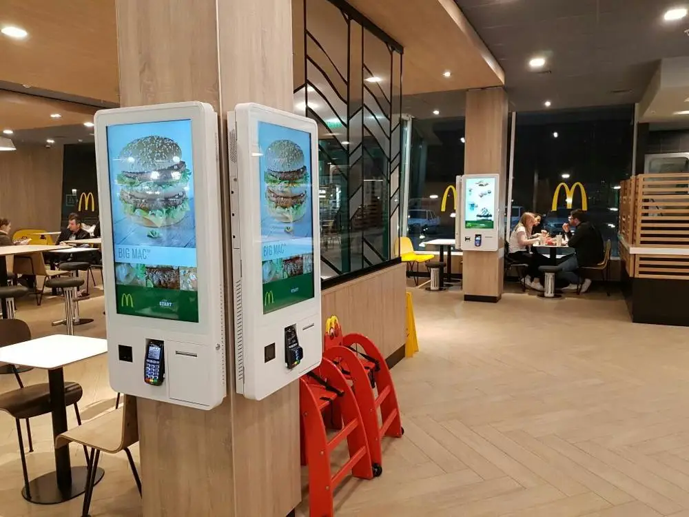 24 inch wall mount self service cash register finger wirting screen kiosk with thermal printer