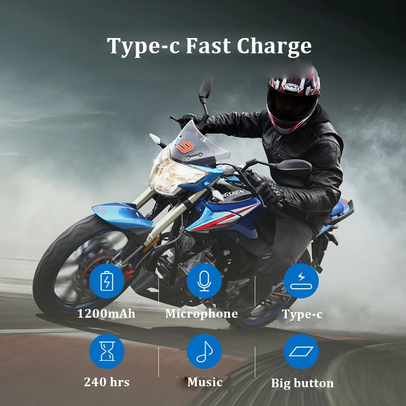 Colorful IPX6 Waterproof Helmet Motorcycle Earphones BT 5.0 Headphones Noise cancelling Wireless Helmet Headset with Microphone