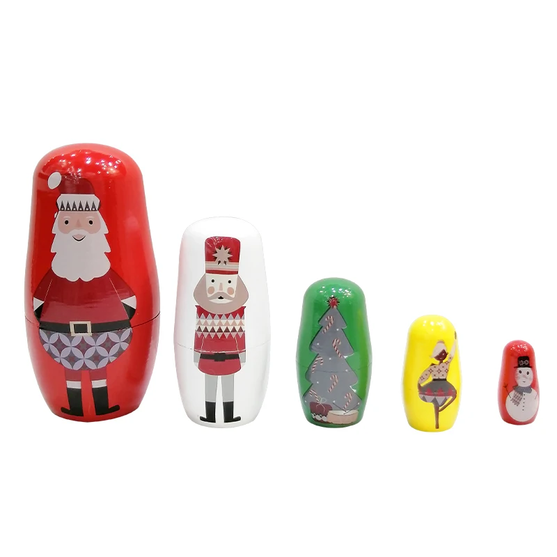 5Pcs Russian Matryoshka Dolls Handmade Wooden Christmas Table Decoration Doll Nesting Dolls Set for Kids Birthday Toy Gift