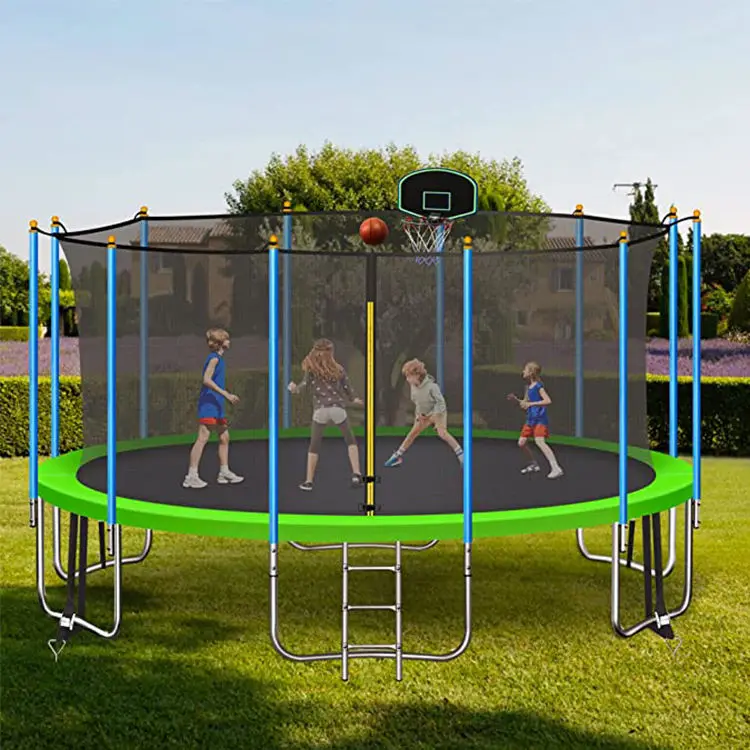 14ft Trampoline With Safety Enclosure Net Professional Popular Outdoor Family Trampoline With Durable 180mm Extension Springs