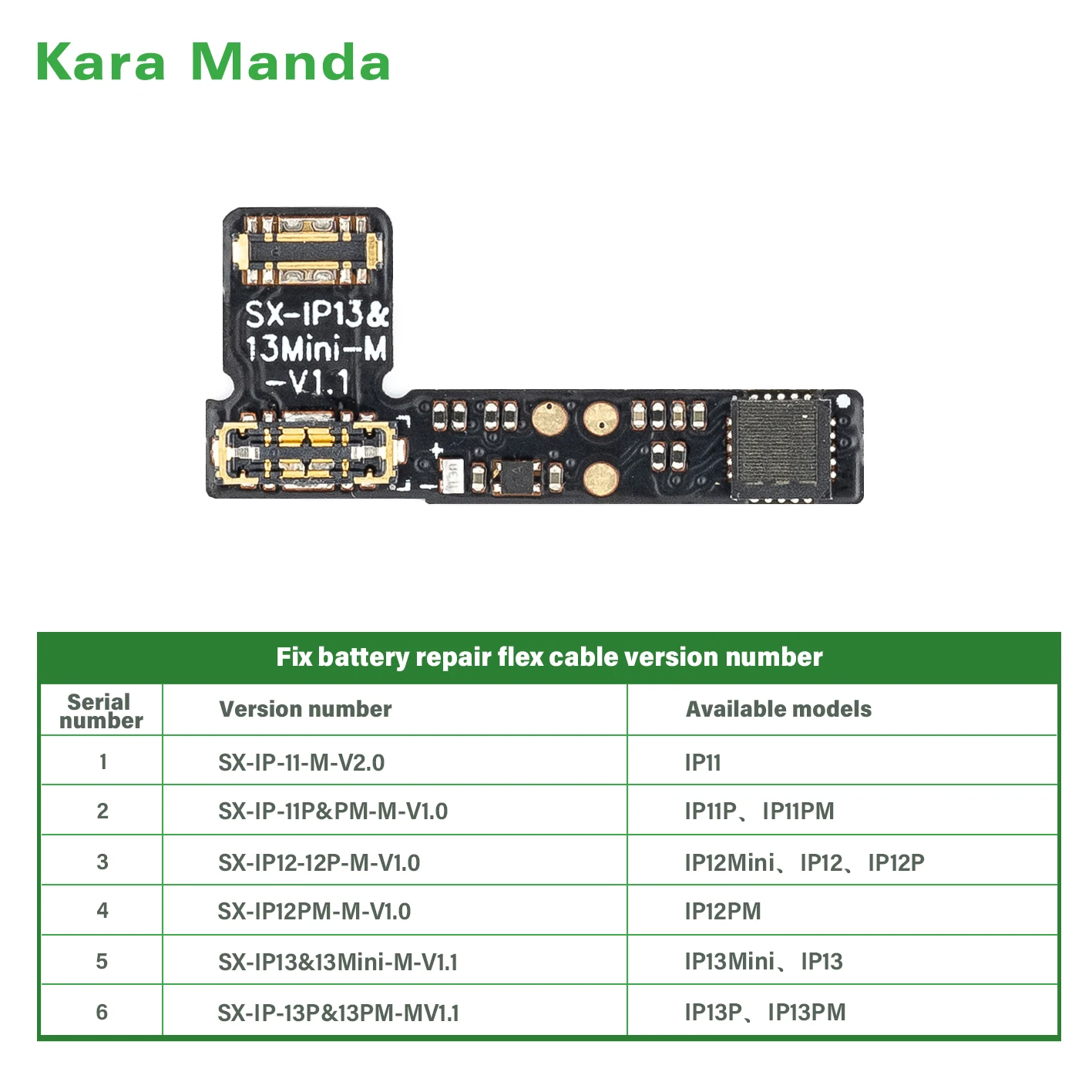 Гибкий кабель для ремонта батареи Kara Manda iPhone 13 Mini Battery Health Reset до 100% Ремонт